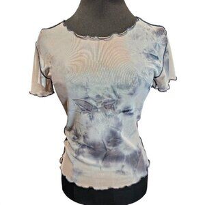 Gilded Intent Mesh Tie Dye Lettuce Hem Short Sleeve Top Women's Size S